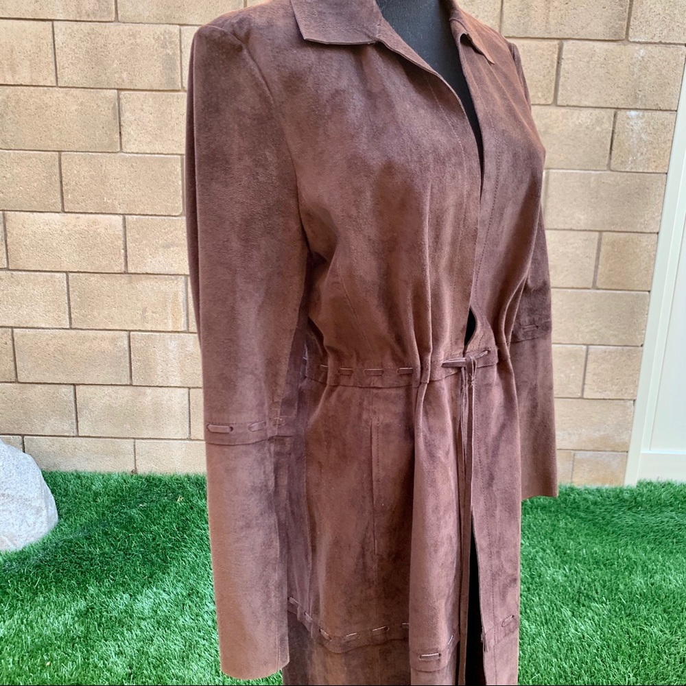 INC brown leather trench boho coat